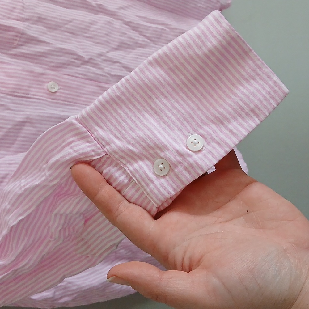 Bershka Women's Light Pink and White Striped Button Up Long Sleeve Shirt Size XS - Picture 4 of 6